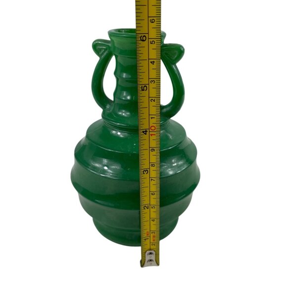 Vintage Green Glass Double Handle Vase - Picture 10 of 12